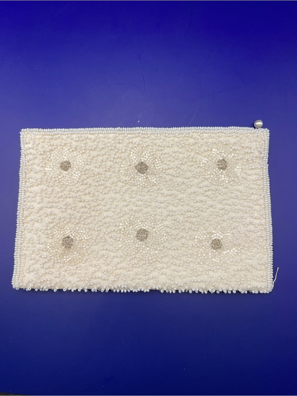 Walborg White Beaded Pearl Accent Clutch